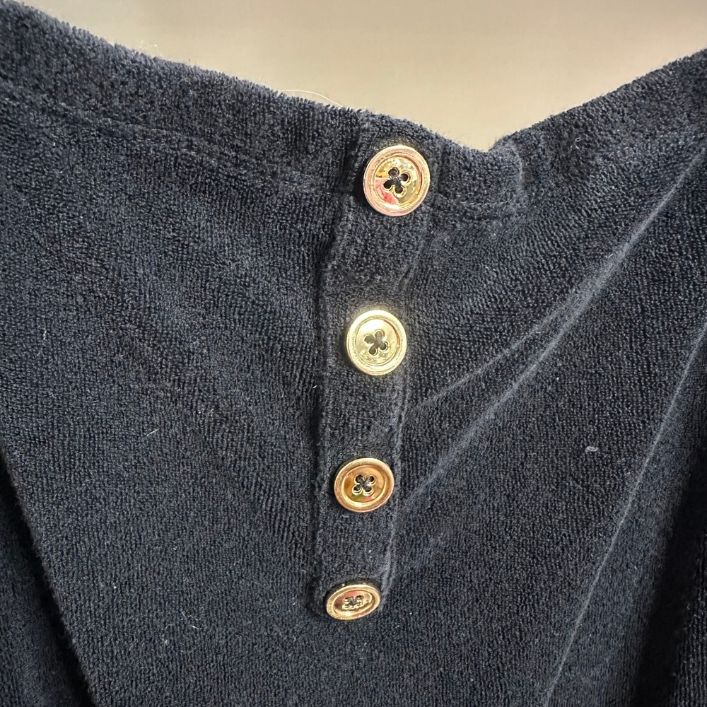 Juicy Couture Jumpsuit Womens S Black Terry Cloth Y2K Gold Buttons Wide Leg VTG - Picture 8 of 14
